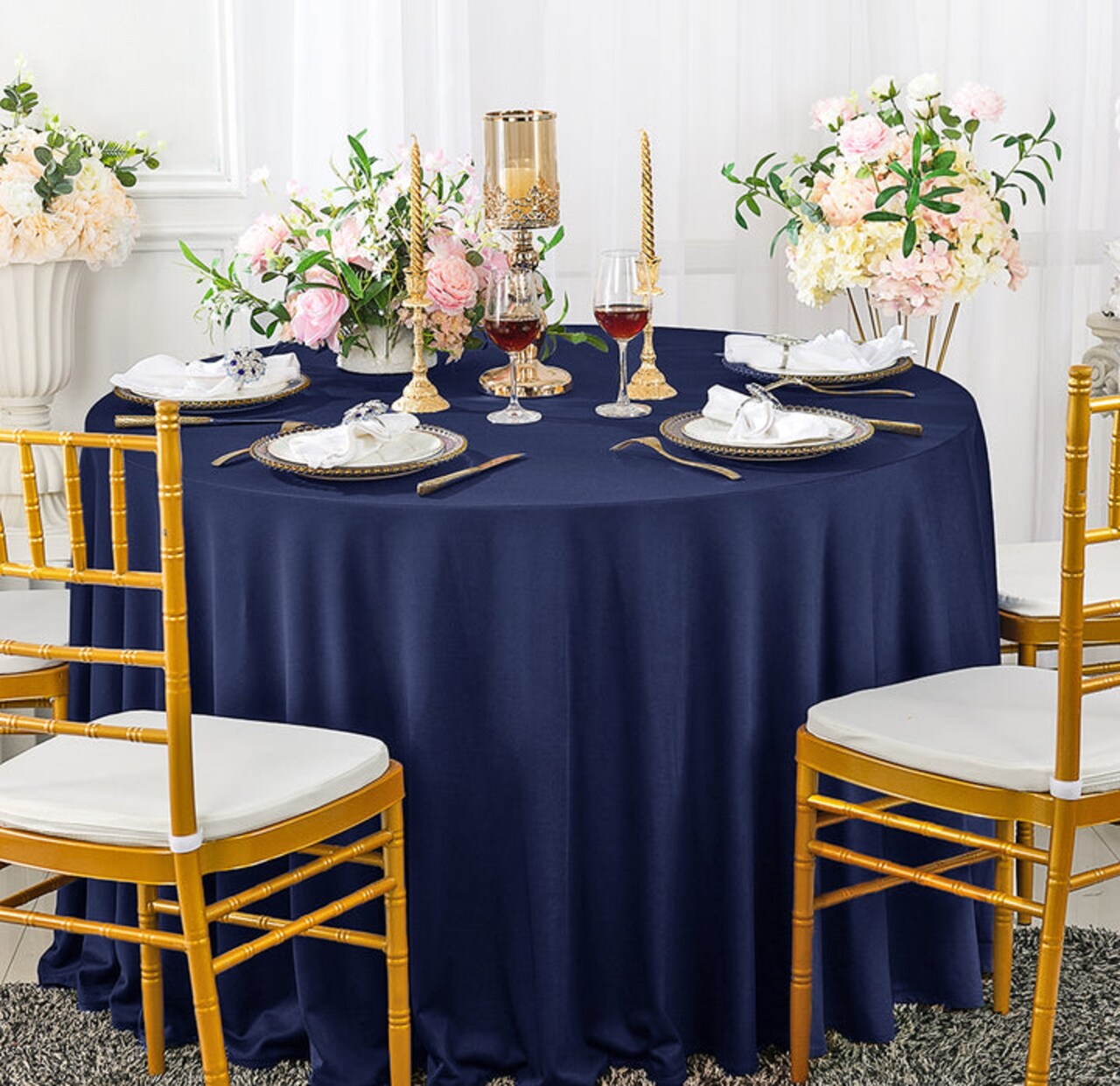 120 Seamless Round Wrinkle Free Scuba Tablecloth Classic Navy Blue